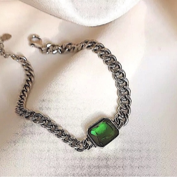 EMERALD GREEN STERLING SILVER ZIRCON BRACELET - Picture 4 of 7